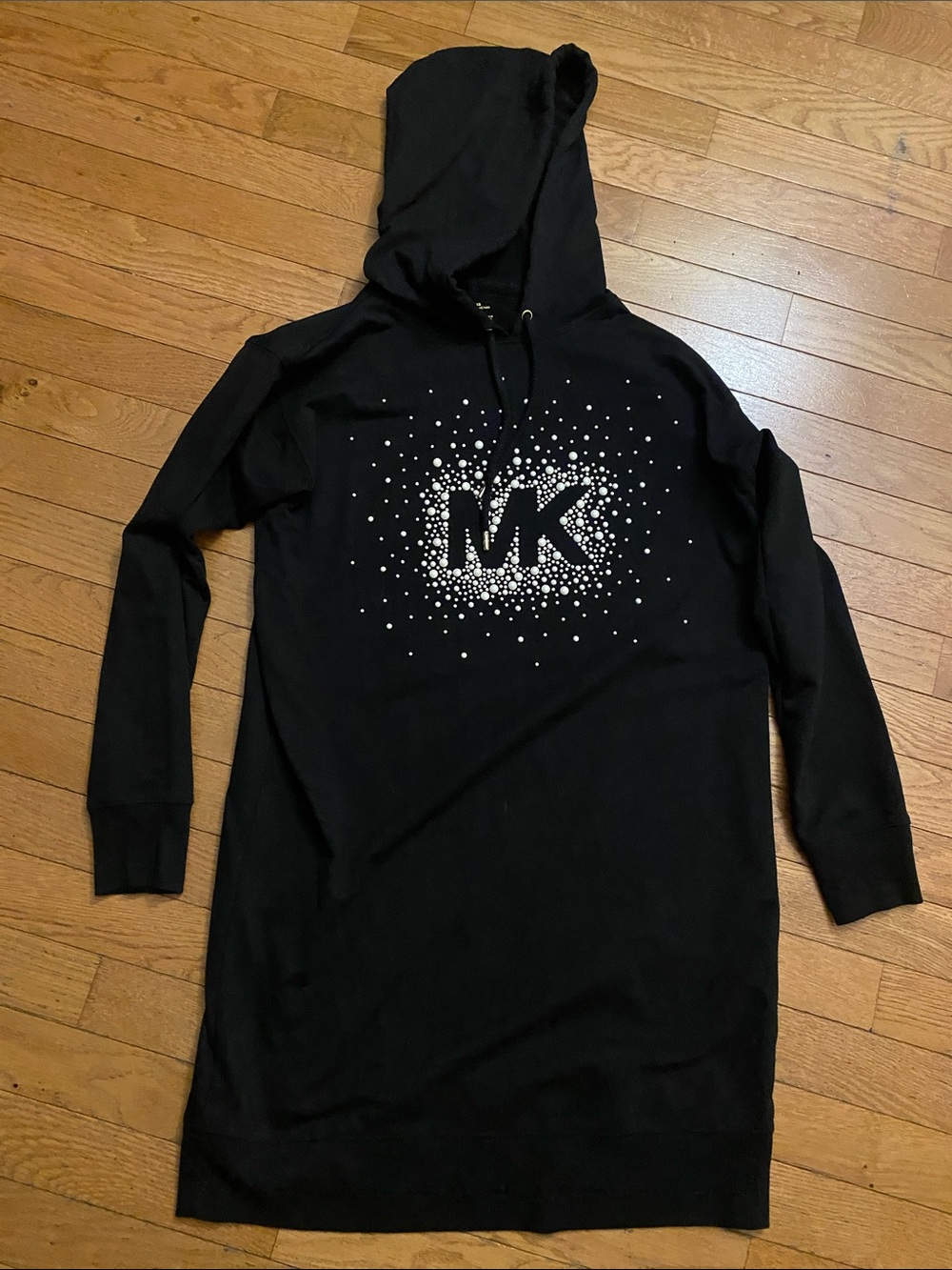 Michael Kors Black Hoodie Dress with Crystal MK Burst